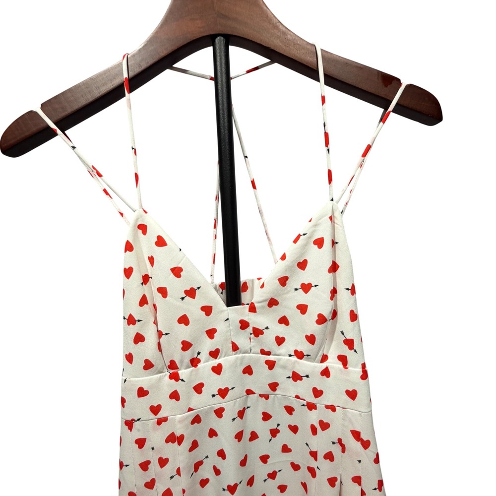 Express Heart Arrow Print Mini Dress White‎ Red Backless V-Neck Size 2 Romantic